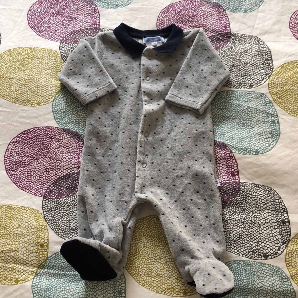 Baby boy velour footies with crown print